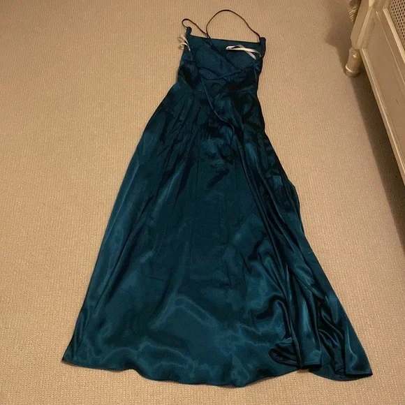 Galina Signature Emerald Green Charmeuse Cowl Bridesmaid Dress with Lace-Up  Back